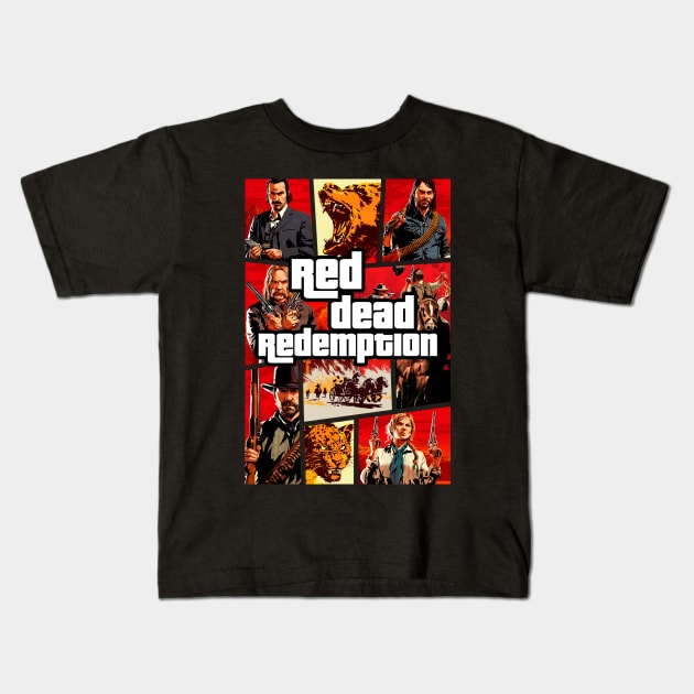 Red Theft Redemption Kids T-Shirt by Signal Fan Lab